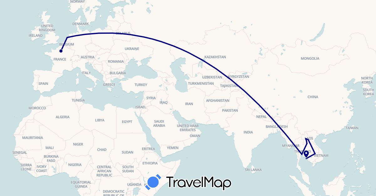 TravelMap itinerary: driving in France, Laos, Netherlands, Thailand (Asia, Europe)